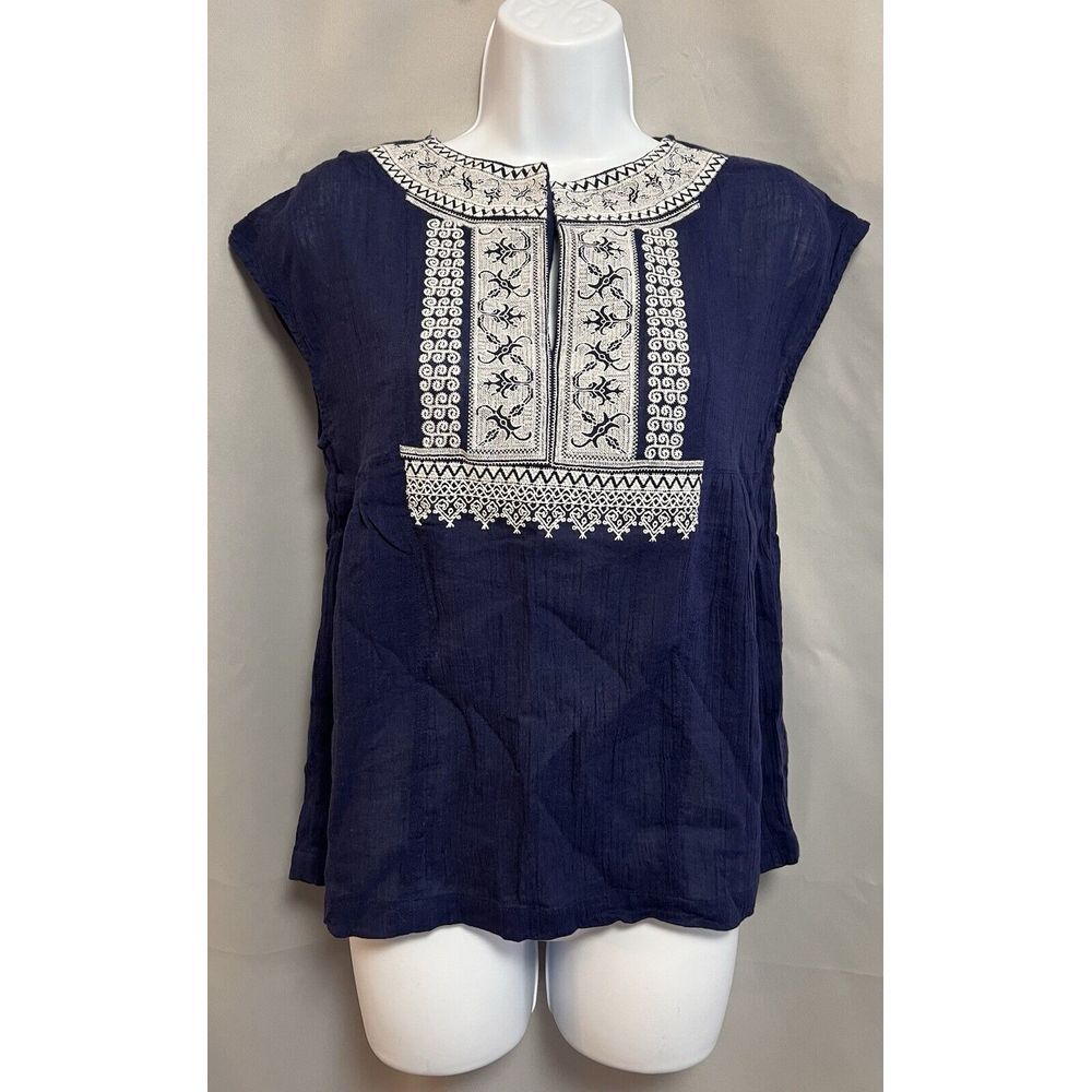 Madewell embroidered blue cotton gauze top Size XS Women's